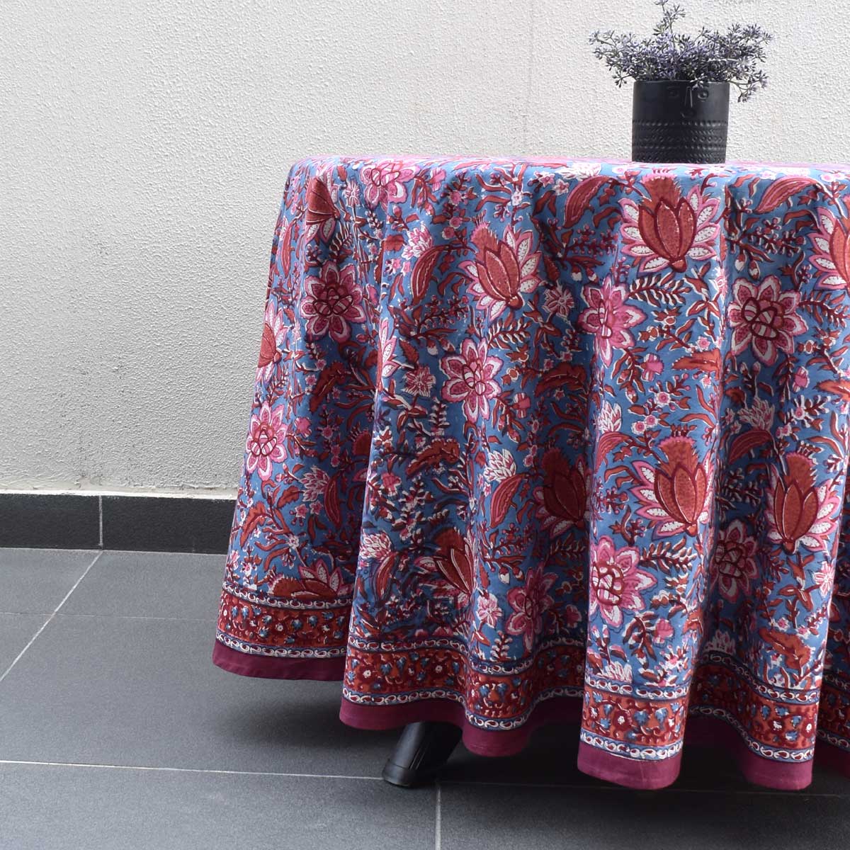 Hand Block Printed Cotton Round Tablecloth 220 cm Firdaus Gud 204865