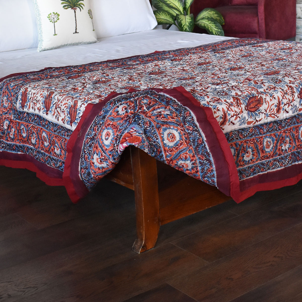 Hand Block Printed Cotton Twin Size Quilt  Firdaus Gud 204865 Sort Order   901