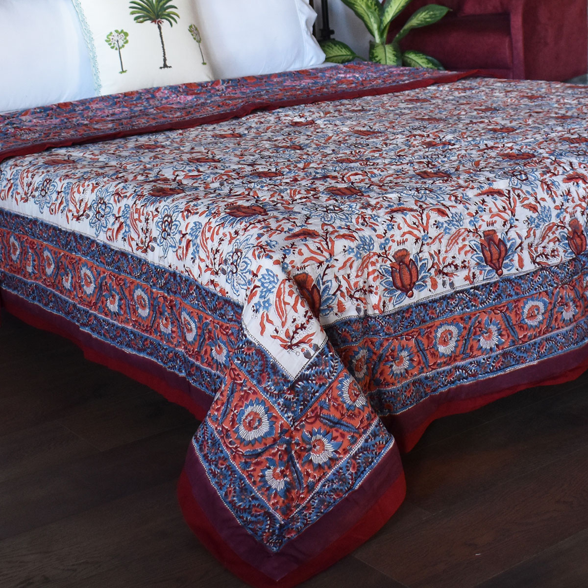 Hand Block Printed Cotton Queen Size Quilt Firdaus Gud 204865