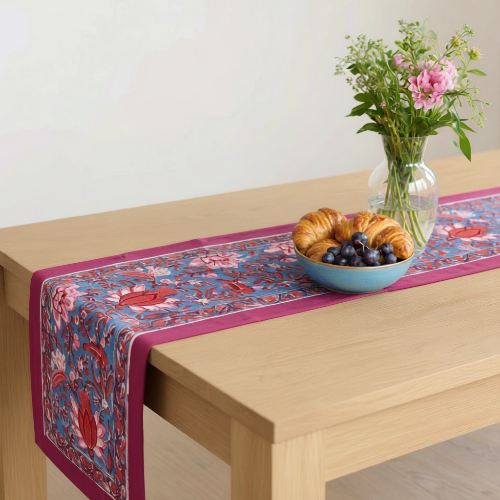 Hand Block Printed Cotton Canvas Table Runner 33x120 cms Firdaus Gud 204865