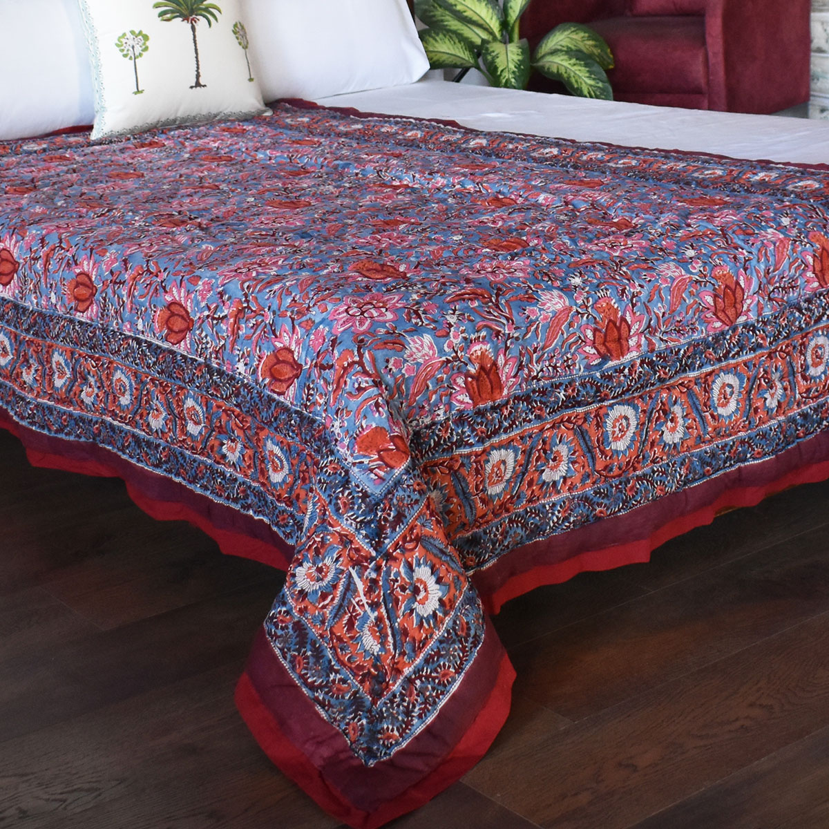 Hand Block Printed Cotton Twin Size Quilt  Firdaus Gud 204865 Sort Order   901