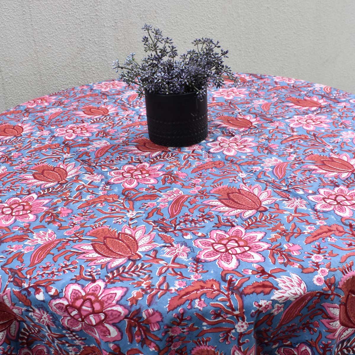 Hand Block Printed Cotton Round Tablecloth 220 cm  Firdaus Gud 204865