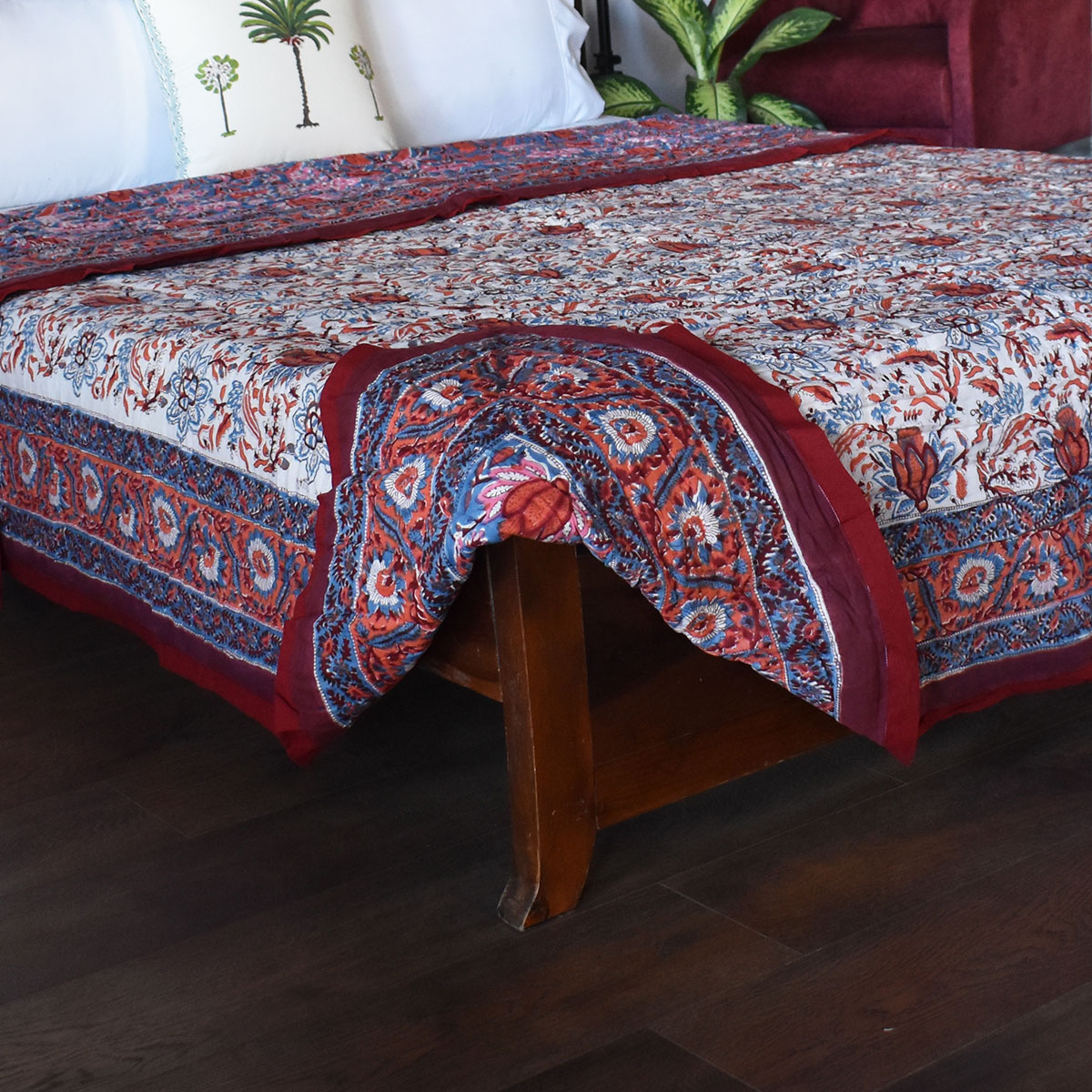 Hand Block Printed Cotton Queen Size Quilt  Firdaus Gud 204865