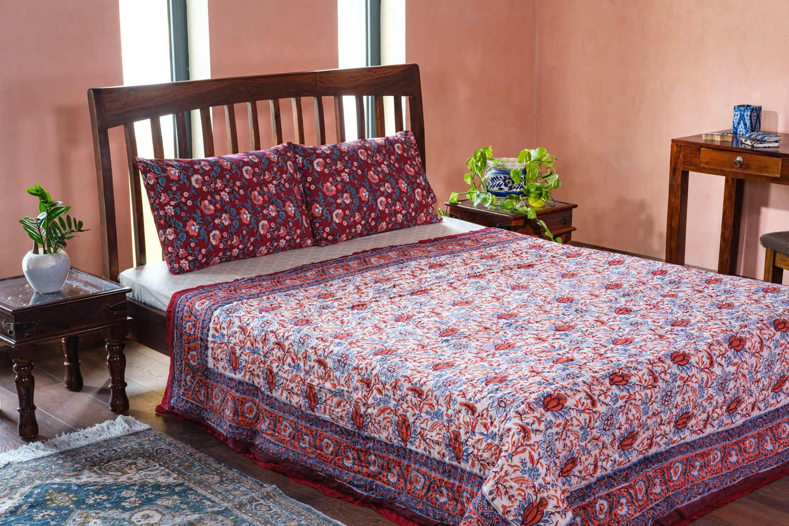 Hand Block Printed Cotton Queen Size Quilt Firdaus Gud 204865