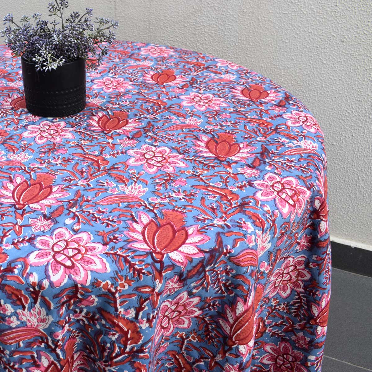 Hand Block Printed Cotton Round Tablecloth 220 cm  Firdaus Gud 204865