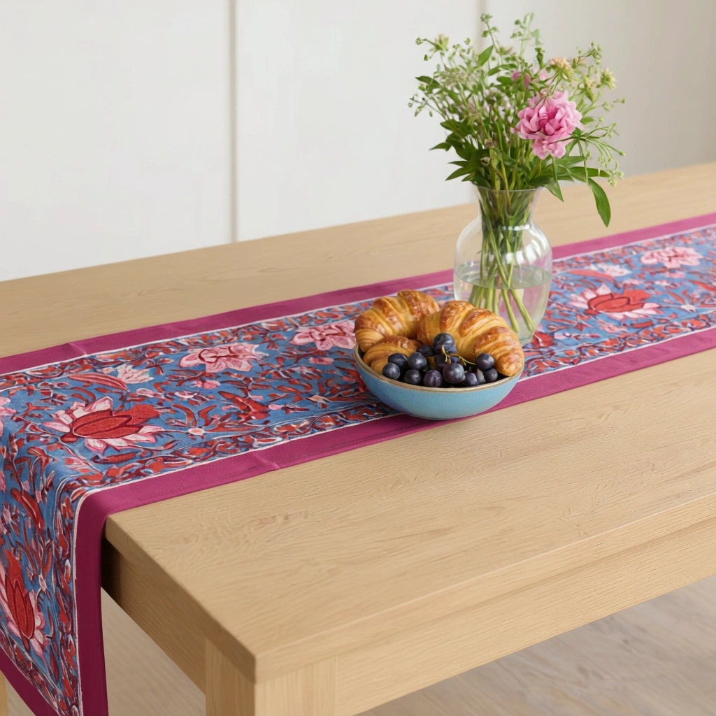 Hand Block Printed Cotton Canvas Table Runner 33x170 cms Firdaus Gud 204865