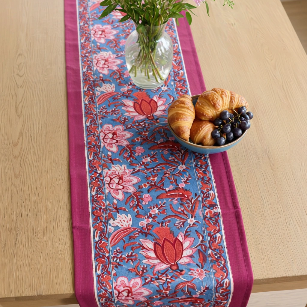 Hand Block Printed Cotton Canvas Table Runner 33x120 cms Firdaus Gud 204865