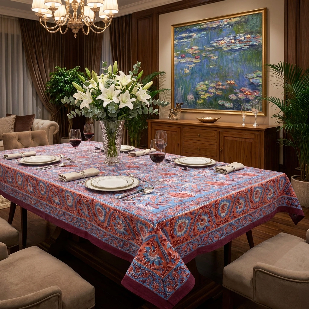 Hand Block Printed Cotton Tablecloth 180x270 cms  Firdaus Gud 204865