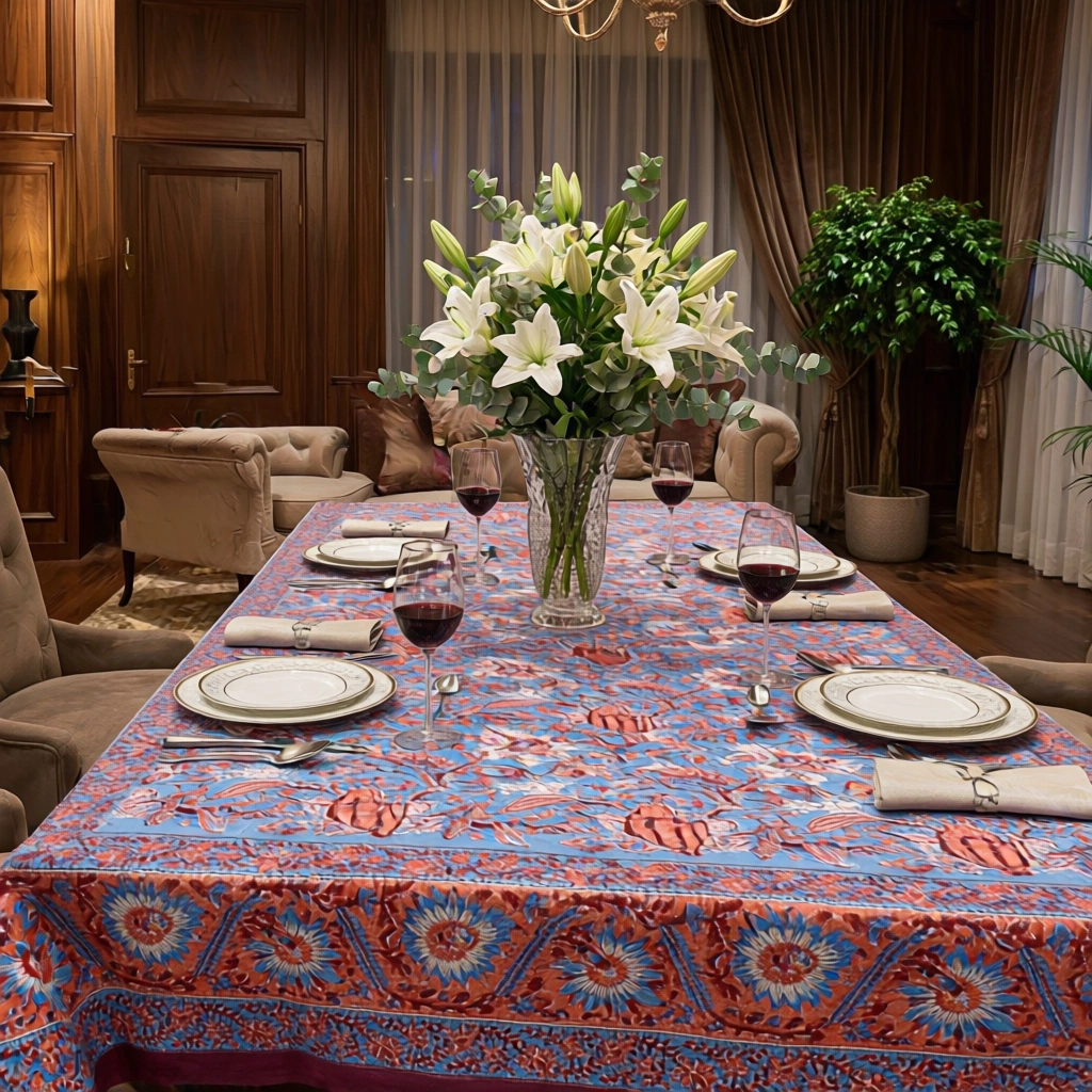 Hand Block Printed Cotton Tablecloth 180x270 cms  Firdaus Gud 204865