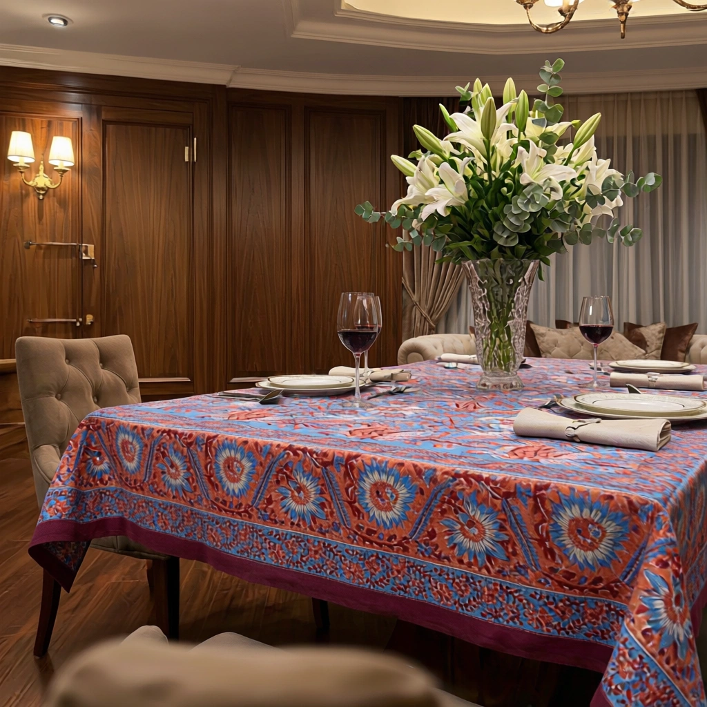 Hand Block Printed Cotton Tablecloth 180x270 cms  Firdaus Gud 204865