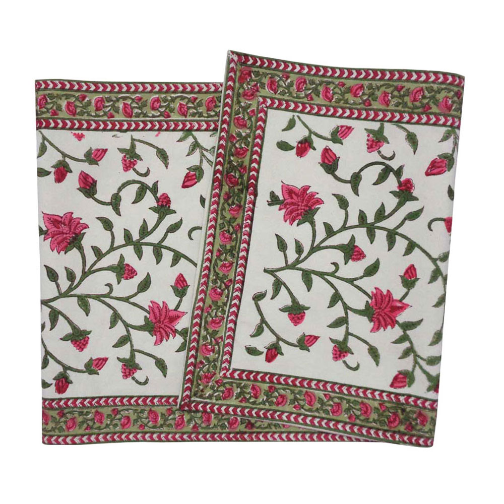 Hand Block Printed Cotton Canvas Table Runner 33x120 cms Floral Bale Pink 204029
