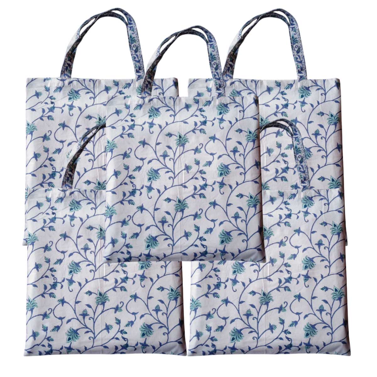 Grocery Totes  Set of 5 Bags  Floral Bale Blue 203926