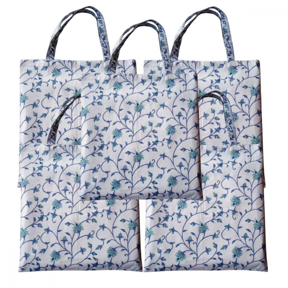 Image of Grocery Totes ( Set of 5 Bags) / Floral Bale Blue 203926