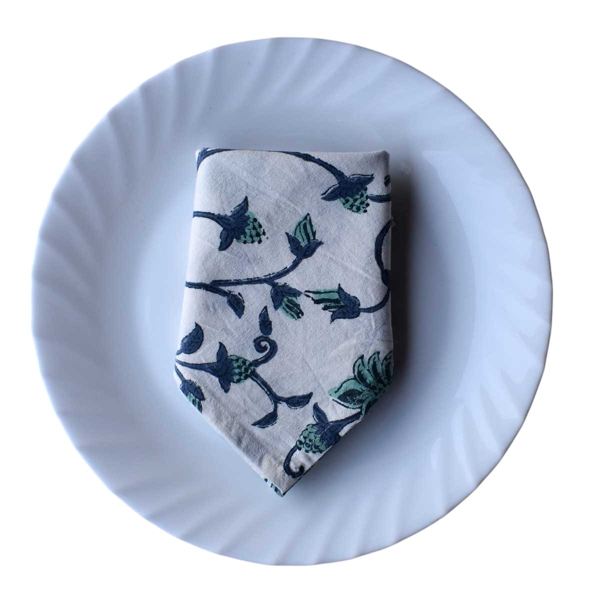 Hand Block Printed Cotton Napkin 45x45 cms Set of 4 Napkins  Floral Bale Blue 204257
