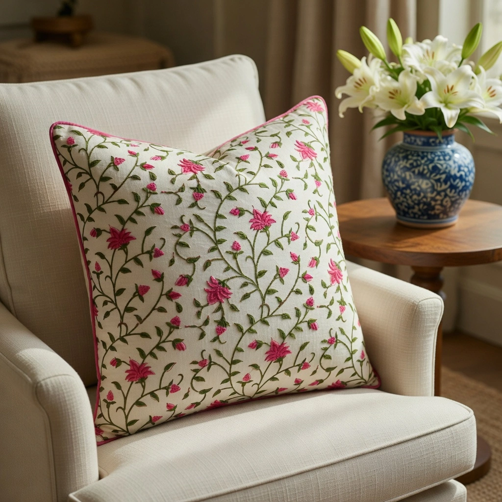 Piping Cushion Cover 50x50 cms Floral Bale Pink 103562