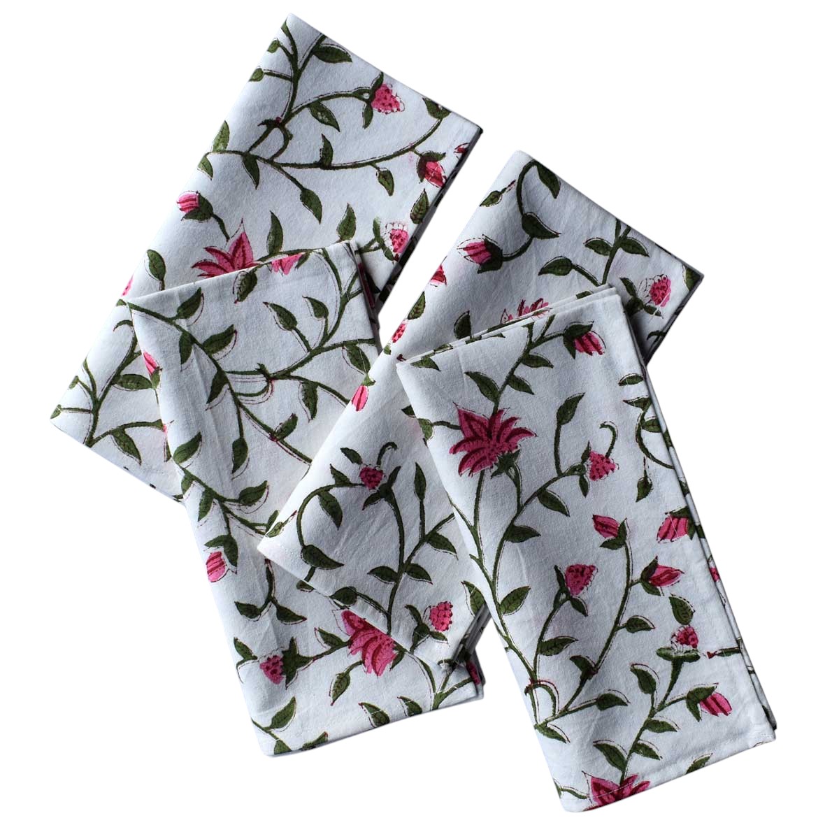 Hand Block Printed Cotton Napkin 45x45 cm Set of 4 Napkins Floral Bale Pink 103562