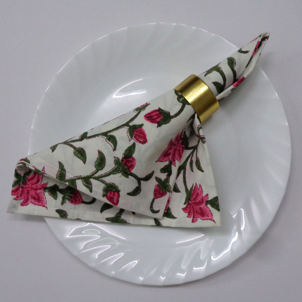 Hand Block Printed Cotton Napkin 45x45 cm Set of 4 Napkins Floral Bale Pink 103562