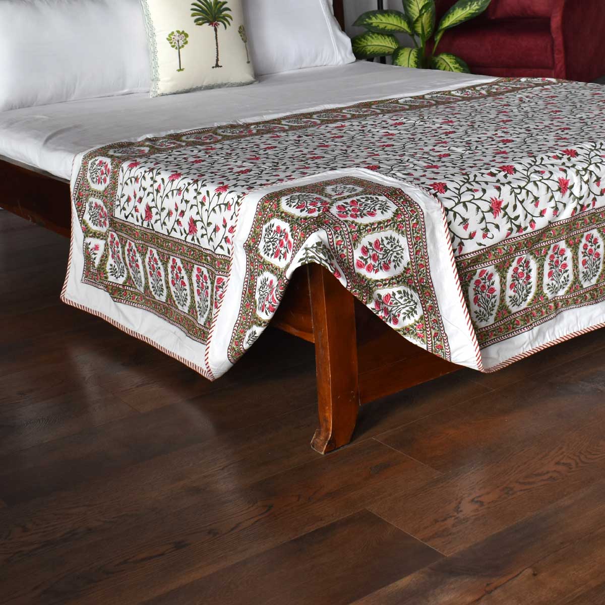 Hand Block Printed Cotton Twin Size Dohar Floral Bale Pink 103562