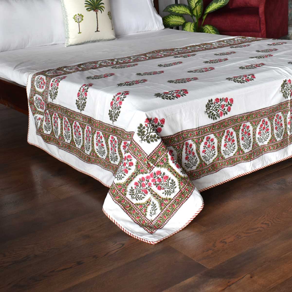 Hand Block Printed Cotton Twin Size Dohar Floral Bale Pink 103562