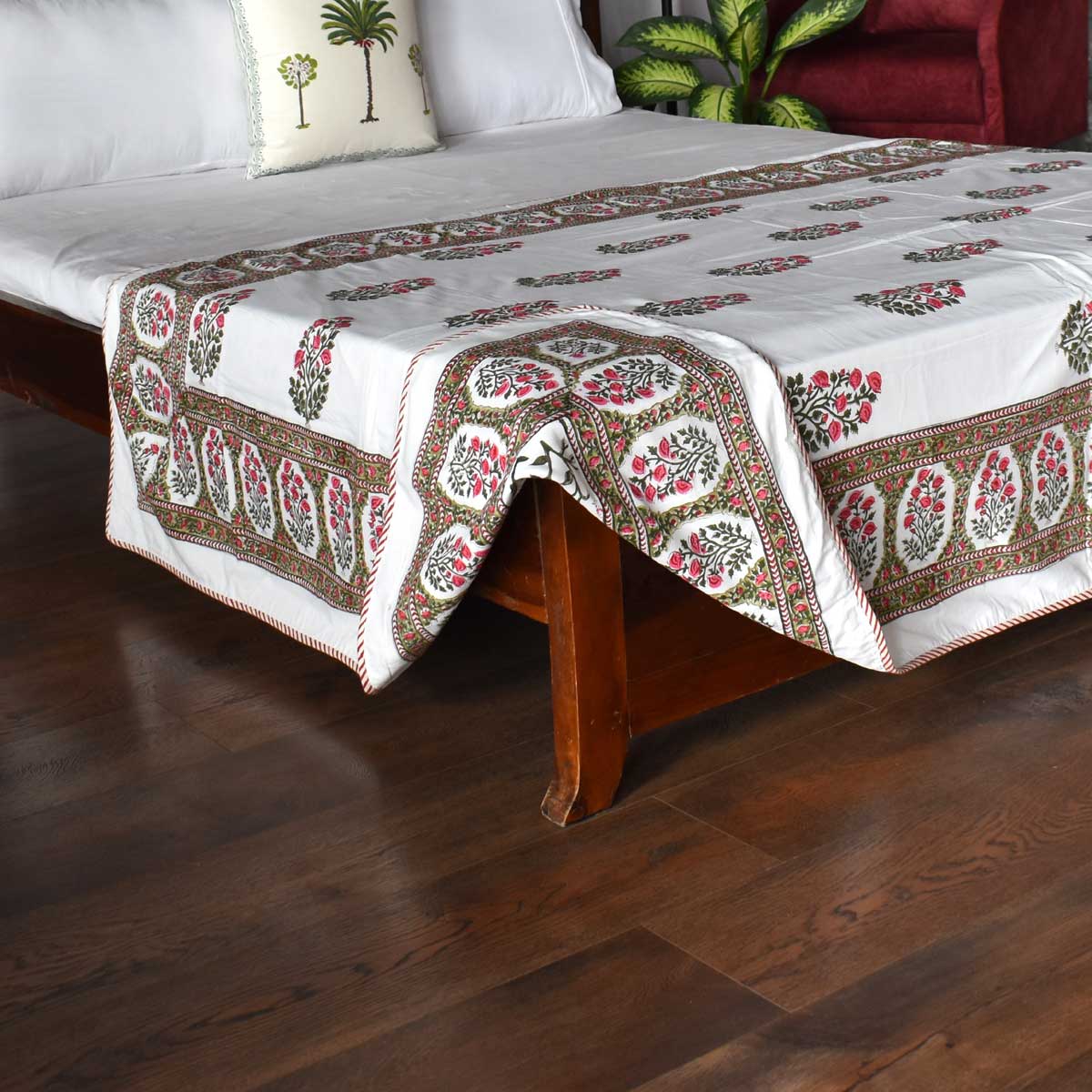 Hand Block Printed Cotton Twin Size Dohar Floral Bale Pink 501825