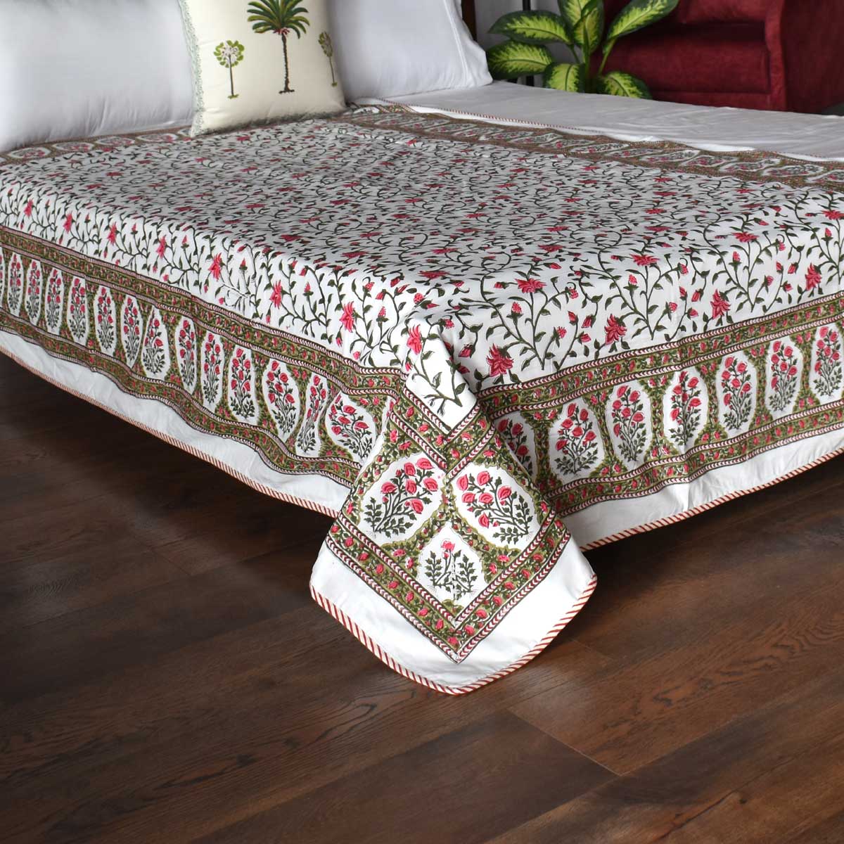 Hand Block Printed Cotton Twin Size Dohar Floral Bale Pink 103562