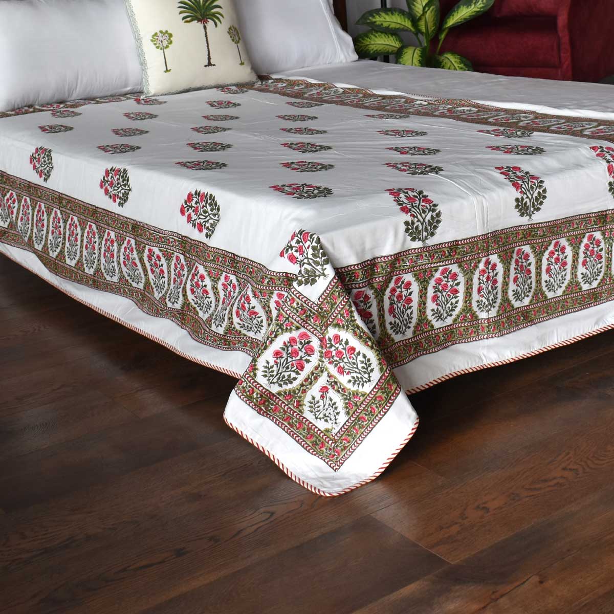 Hand Block Printed Cotton Twin Size Dohar Floral Bale Pink 103562