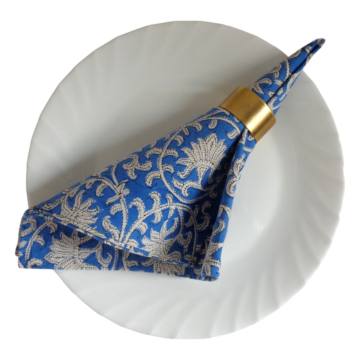 Hand Block Printed Cotton Napkin 45x45 cms Set of 4 Napkins Floral Blue 701945