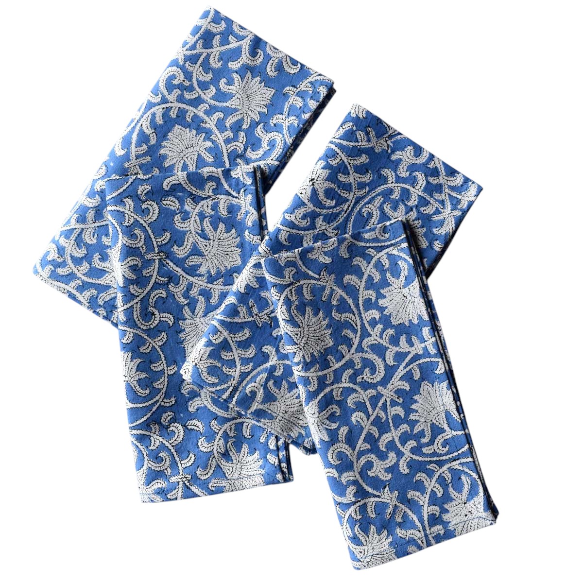 Hand Block Printed Cotton Napkin 45x45 cms Set of 4 Napkins Floral Blue 701945