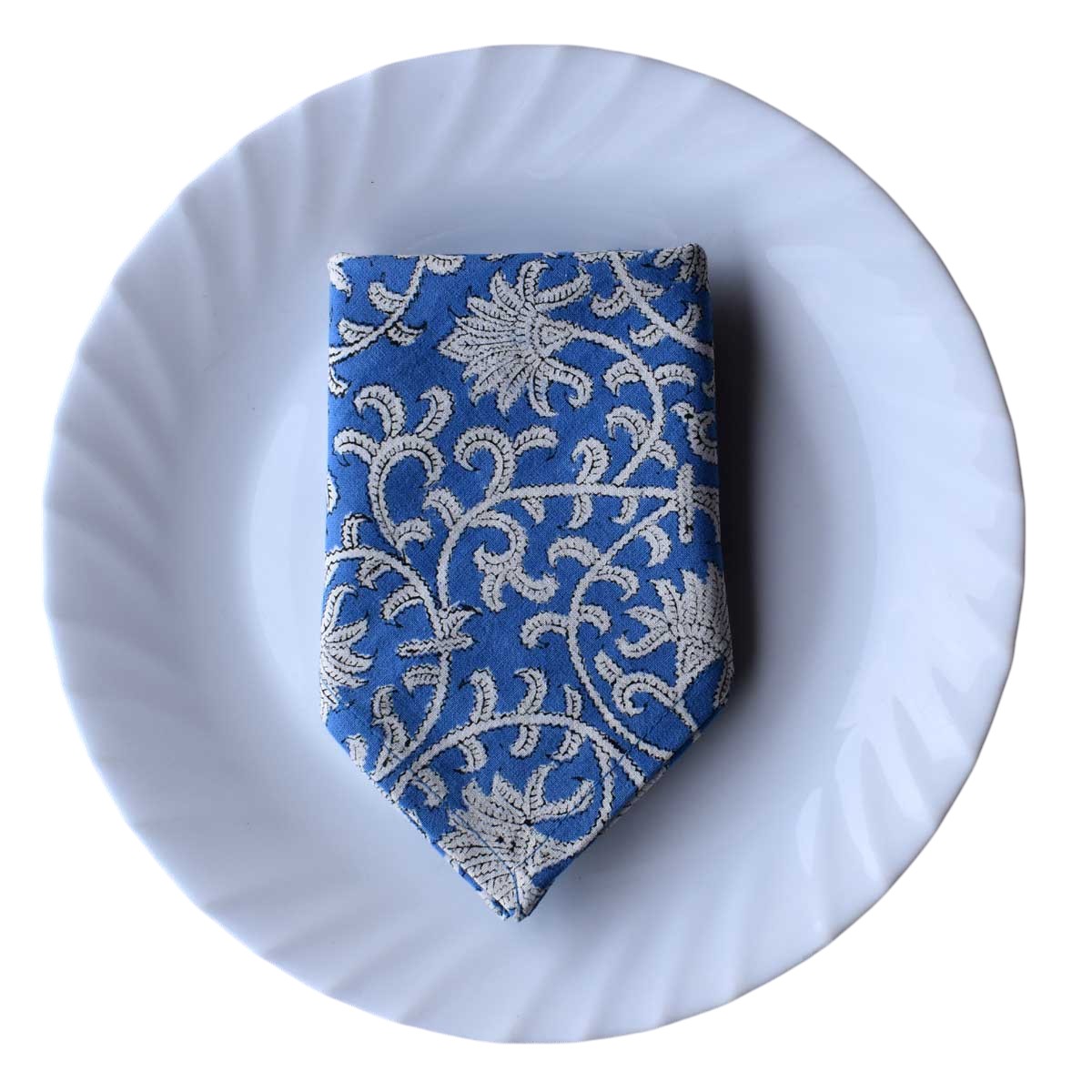 Hand Block Printed Cotton Napkin 45x45 cms Set of 4 Napkins Floral Blue 701945