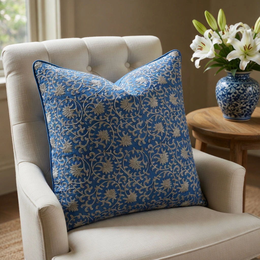 Piping Cushion Cover 50x50 cms Floral Blue 701945