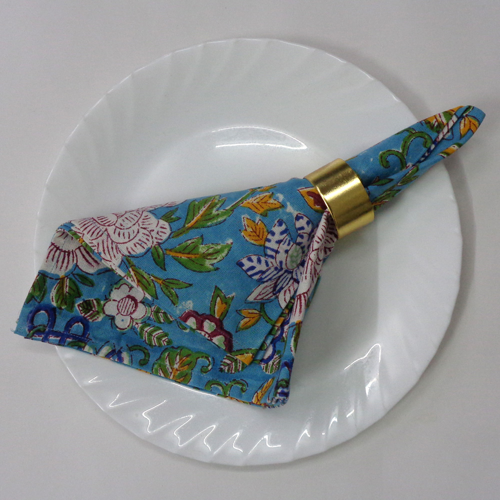 Hand Block Printed Cotton Napkin 45x45 Set of 4 Napkins Floral Canvas Blue Jade Gud 206865