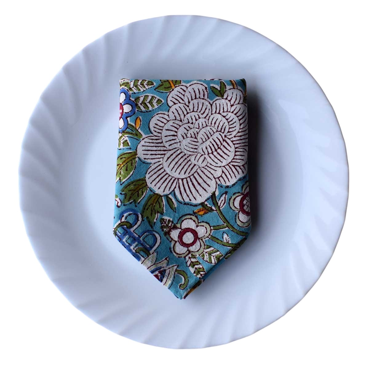 Hand Block Printed Cotton Napkin 45x45 Set of 4 Napkins Floral Canvas Blue Jade Gud 206865