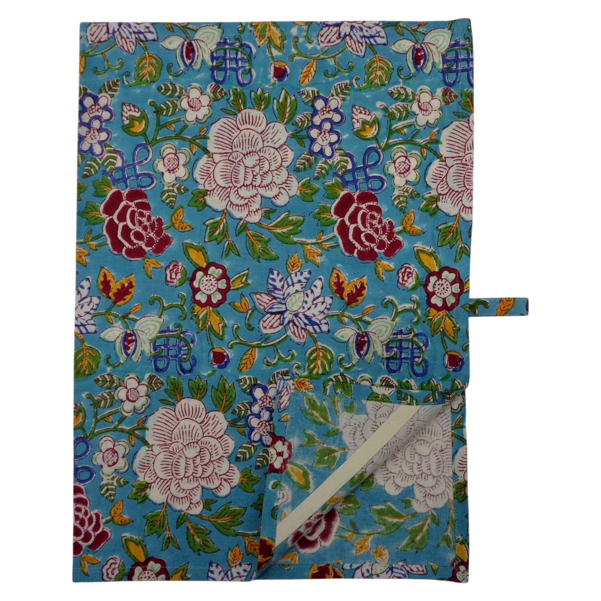 Hand Block Printed Cotton Kitchen Towels 50x70 cms Floral Canvas Blue Jade Gud 206865