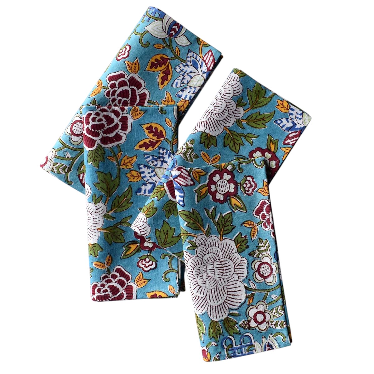 Hand Block Printed Cotton Napkin 45x45 Set of 4 Napkins Floral Canvas Blue Jade Gud 206865