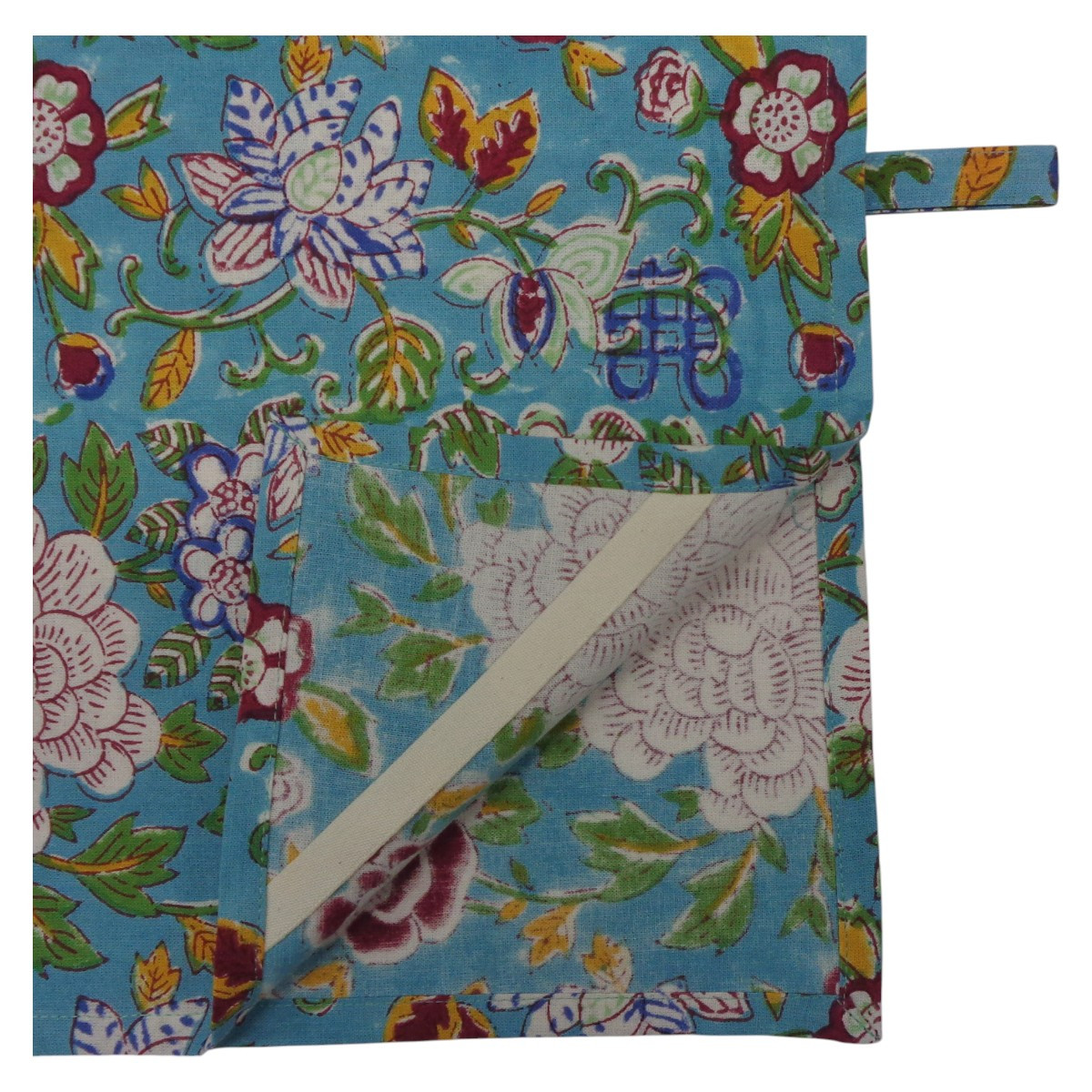 Hand Block Printed Cotton Kitchen Towels 50x70 cms Floral Canvas Blue Jade Gud 206865