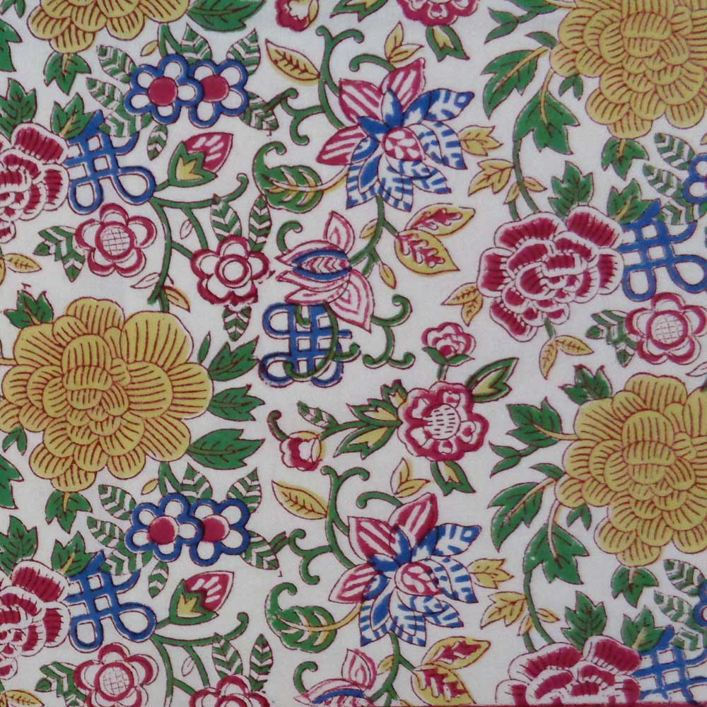 Hand Block Printed on 100 Cotton 5 Yard Fabric SANGANER Floral Canvas Blue Jade Open 106816