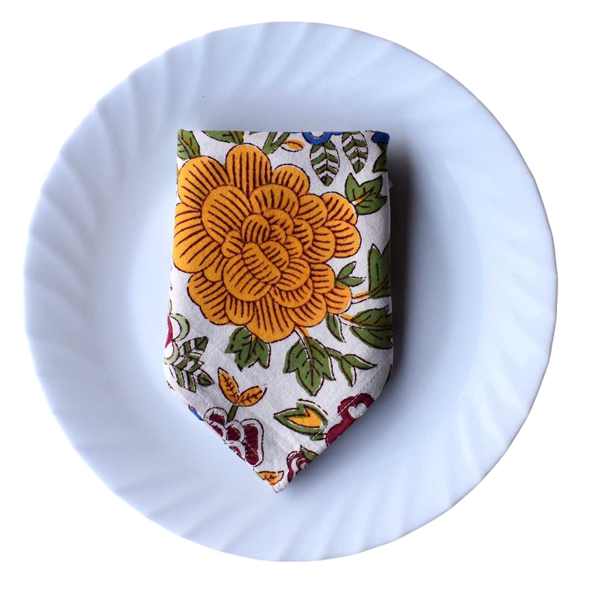 Hand Block Printed Cotton Napkin 45x45 cms Set of 4 Napkins Floral Canvas Blue Jade Open 106816