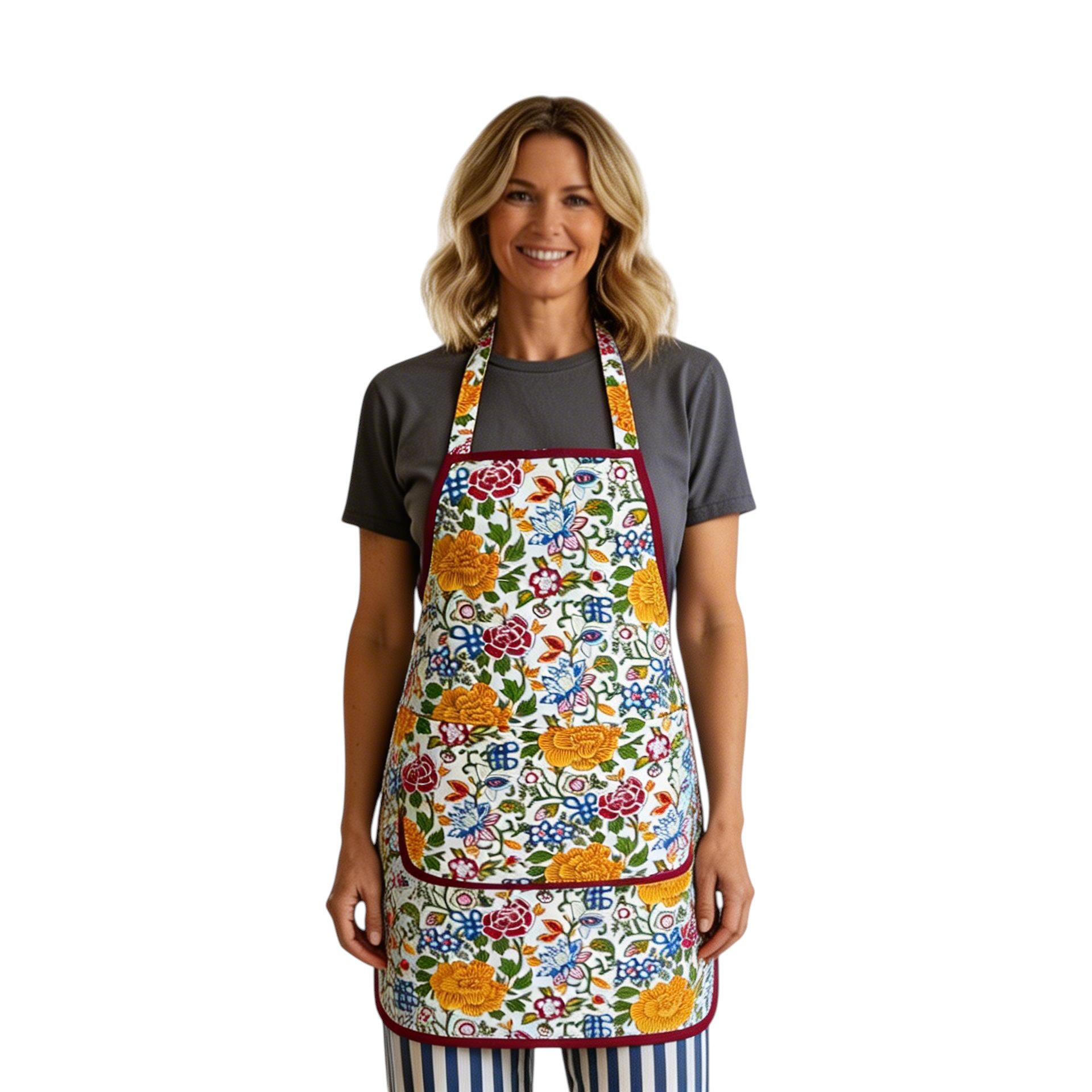 Indian Block-Printed 100 Cotton Apron Floral Canvas Blue Jade Open 106816