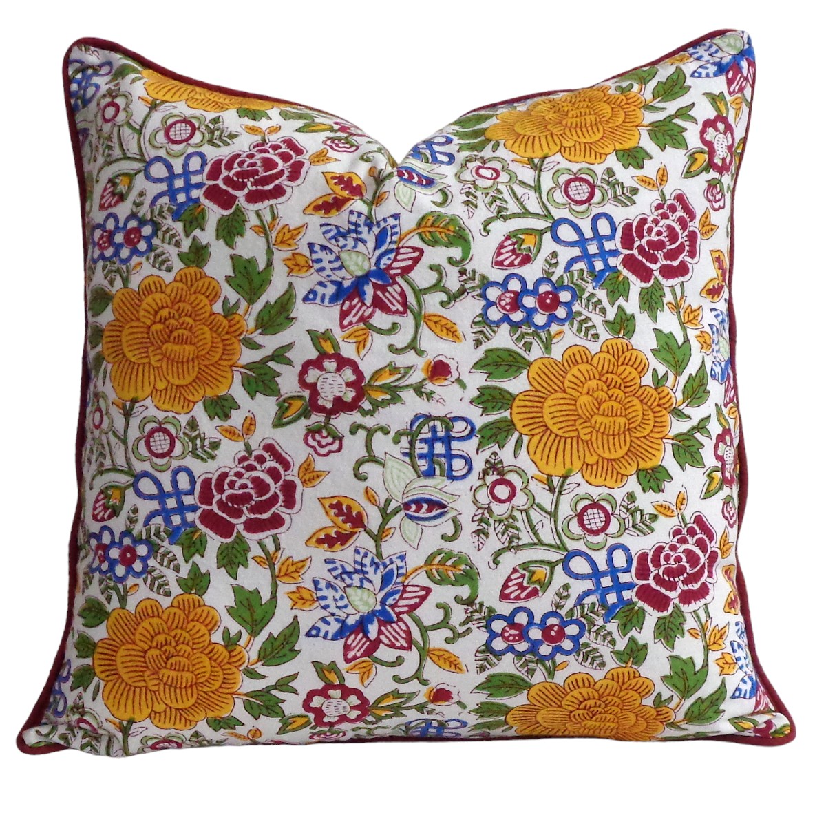 Piping Cushion Cover 50x50 cms Floral Canvas Blue Jade Open 106816