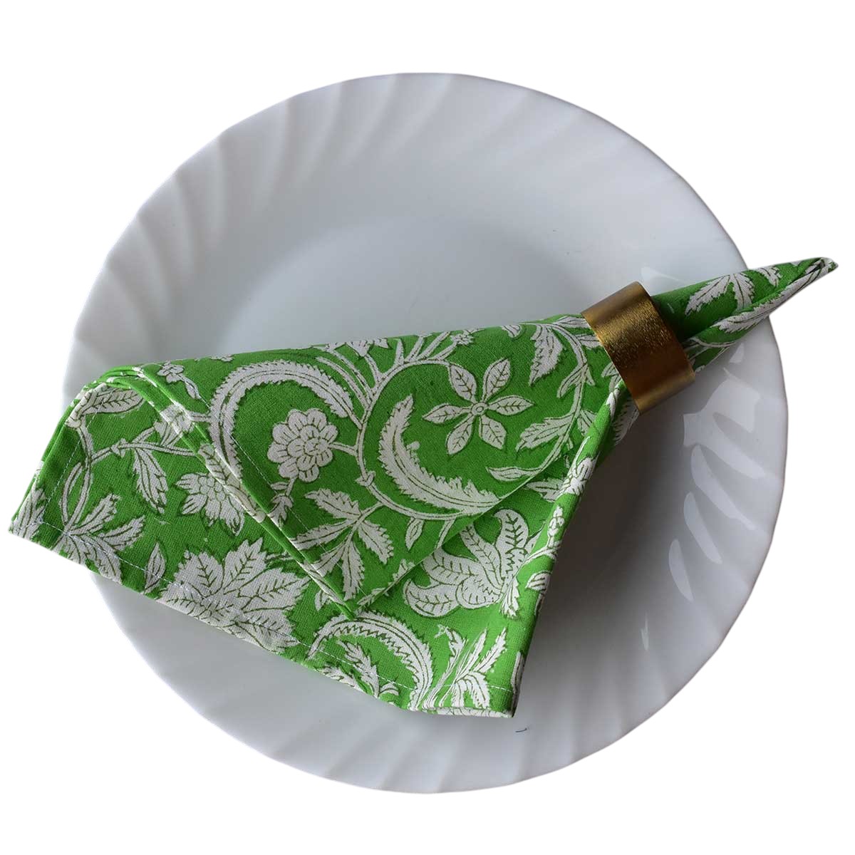 Hand Block Printed Cotton Napkin 45x45 cms Set of 4 Napkins Floral Green 701949