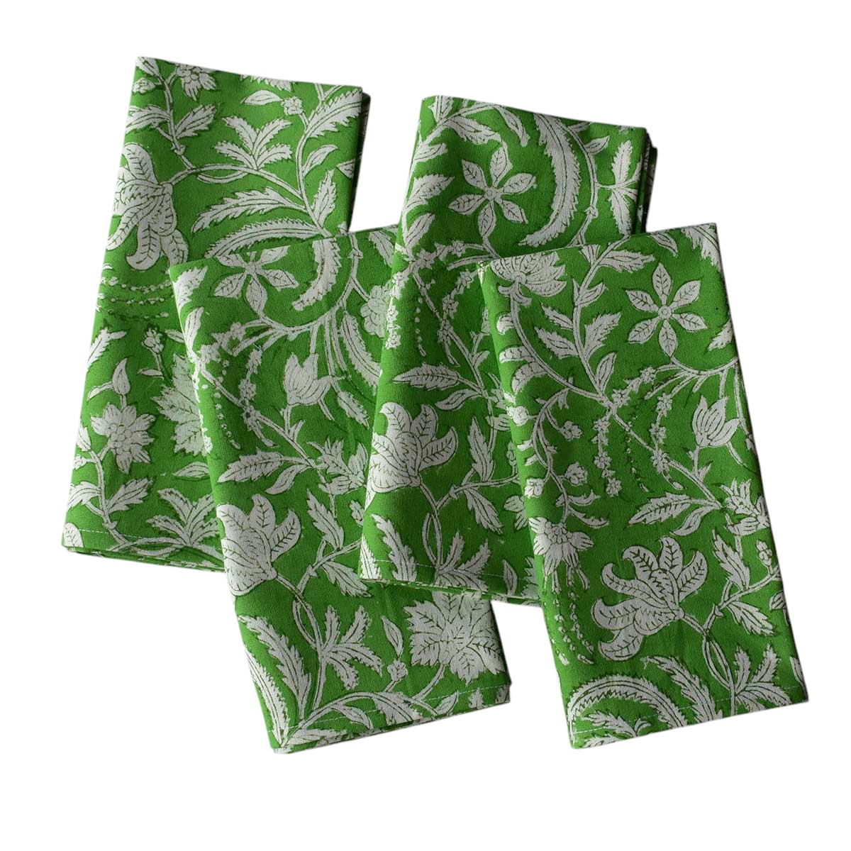 Hand Block Printed Cotton Napkin 45x45 cms Set of 4 Napkins  Floral Green 701949