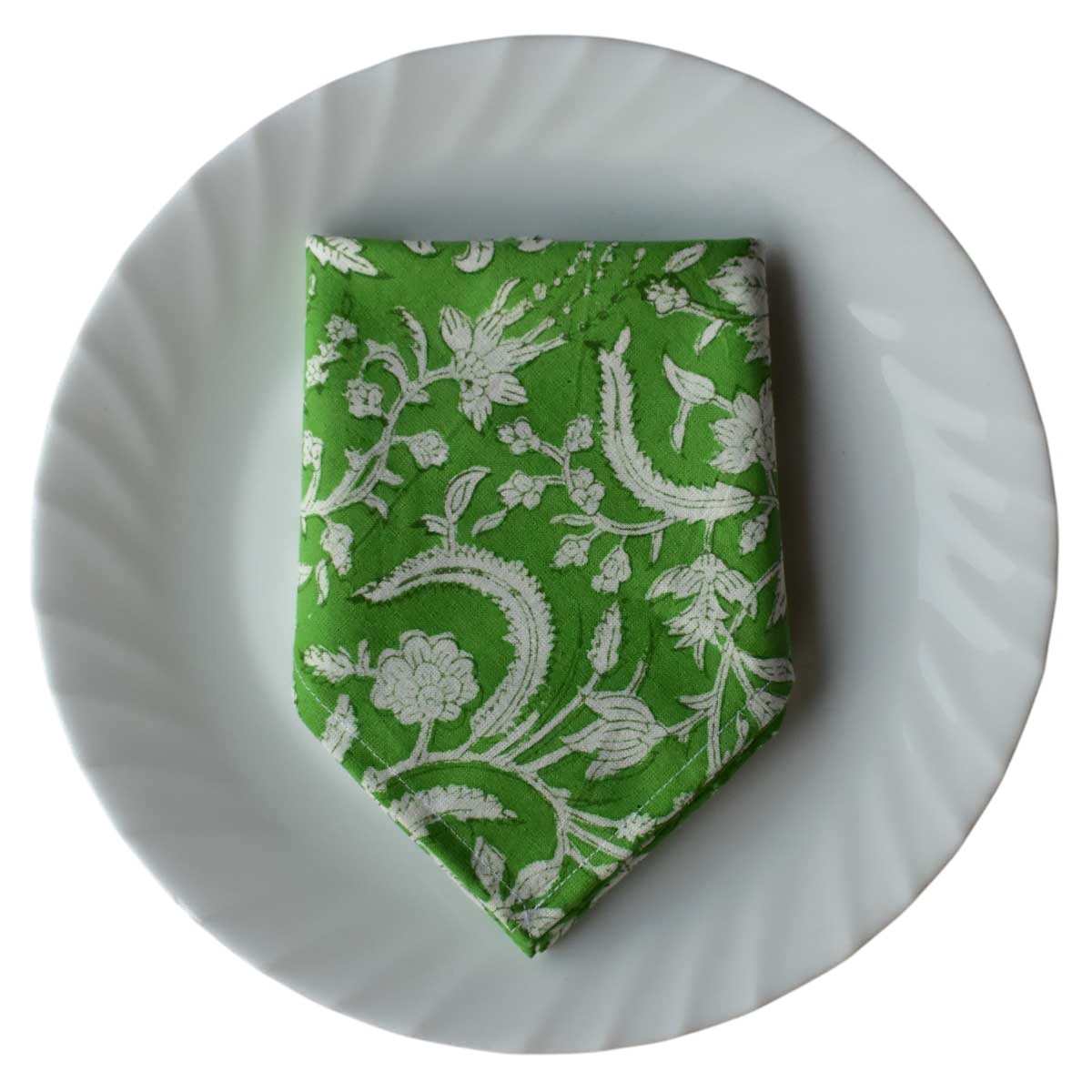 Hand Block Printed Cotton Napkin 45x45 cms Set of 4 Napkins Floral Green 701949
