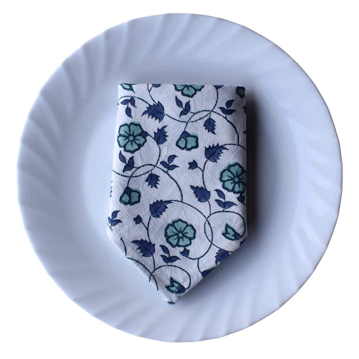 Hand Block Printed Cotton Napkin 45x45 cms Set of 4 Napkins Floral Kali Blue 203903