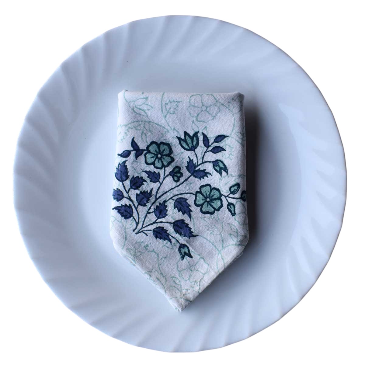 Hand Block Printed Cotton Napkin 45x45 cms Set of 4 Napkins Floral Kali Blue Boota 309470