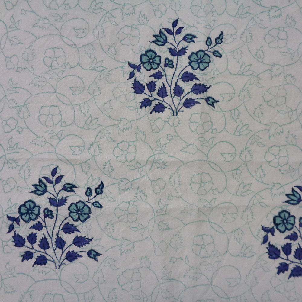 Hand Block Printed Cotton Napkin 45x45 cms Set of 4 Napkins Floral Kali Blue Boota 309470