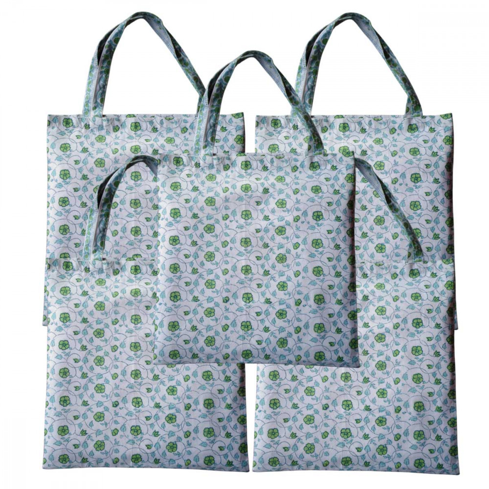 Image of Grocery Totes ( Set of 5 Bags) / Floral Kali Green 200867