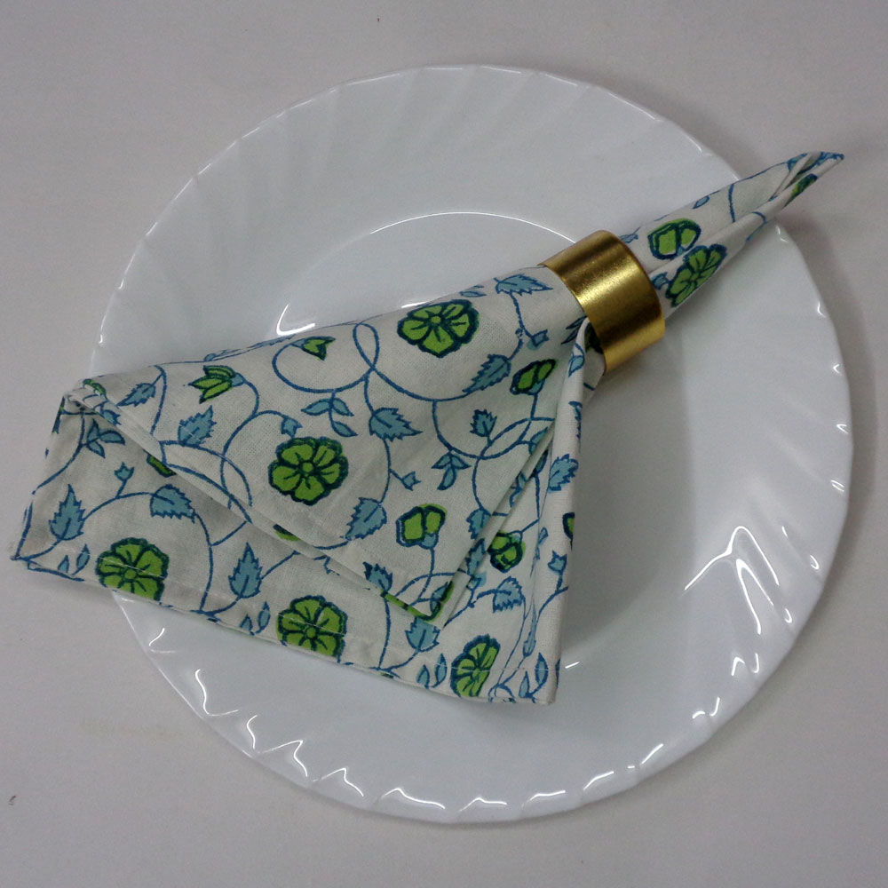Hand Block Printed Cotton Napkin 45x45 cms Set of 4 Napkins Floral Kali Green 203892