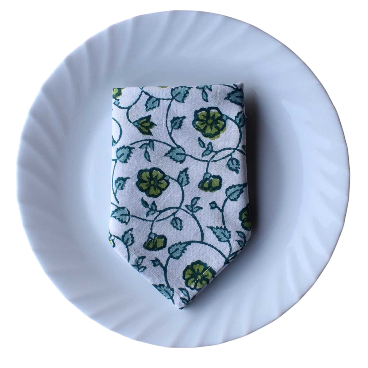 Hand Block Printed Cotton Napkin 45x45 cms Set of 4 Napkins Floral Kali Green 203892