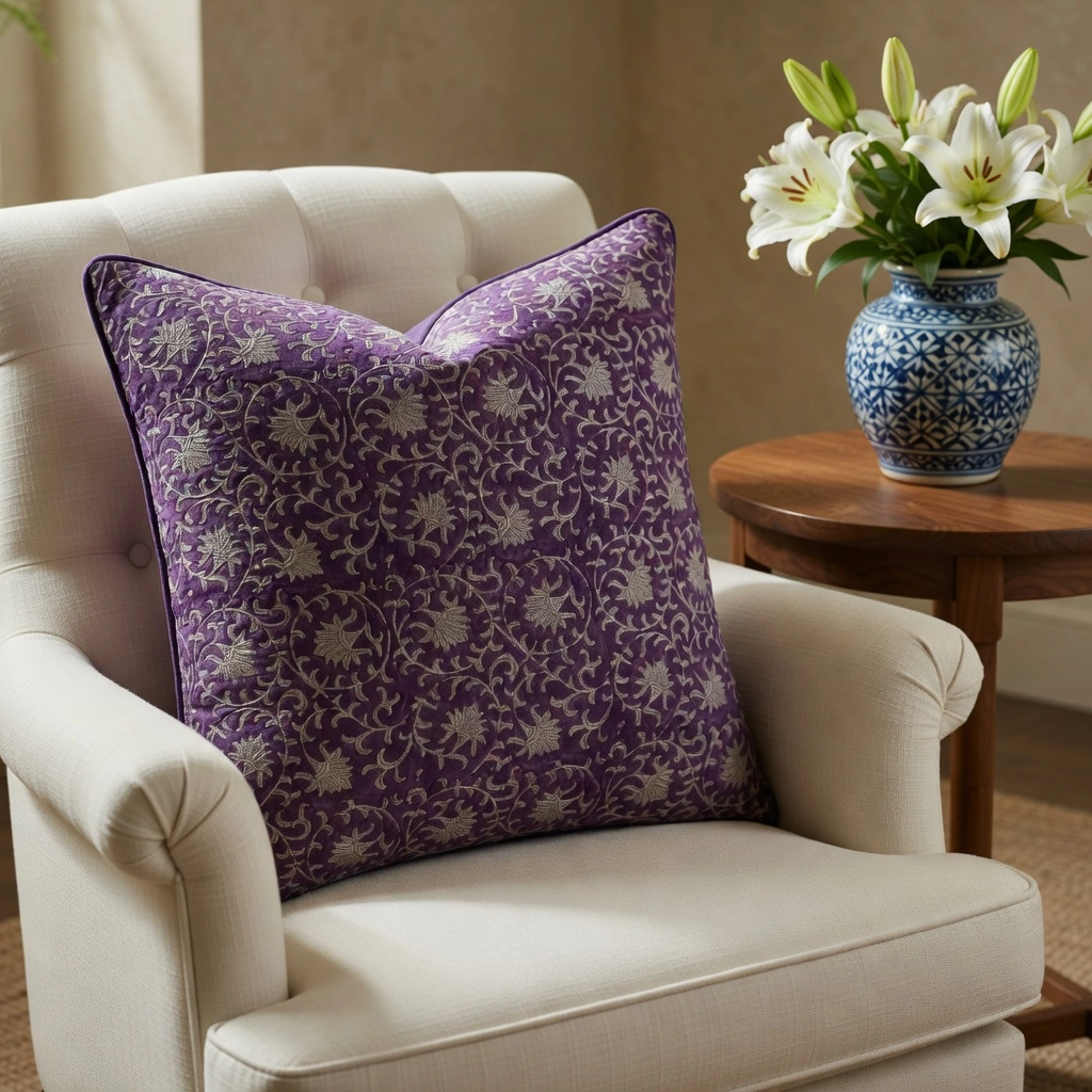 Piping Cushion Cover 50x50 cms Floral Purple Gud 207111