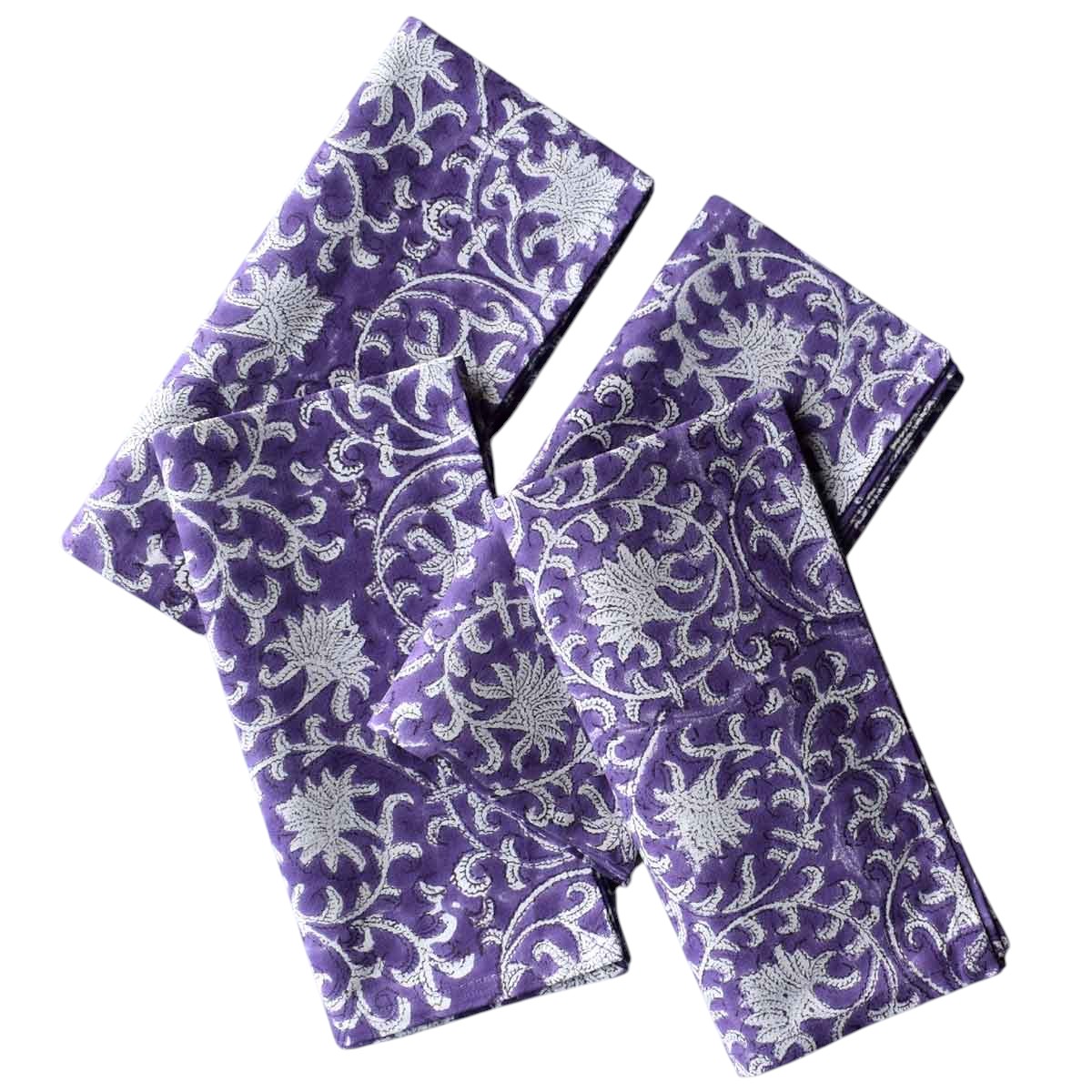 Hand Block Printed Cotton Napkin 45x45 cms Set of 4 Napkins Floral Purple Gud 207987